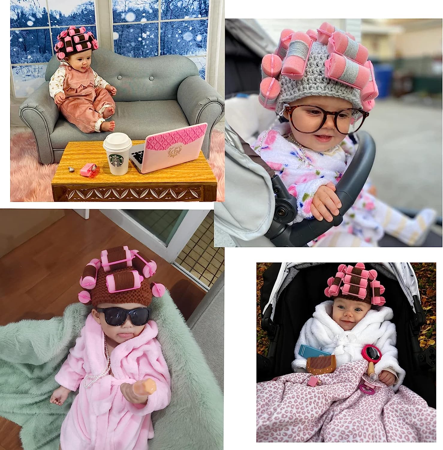 Adolala Newborn Photography Props 4 PCS Photoshoot Outfits Bathrobe Baby Curler Hat Bead Necklace Glasses Costume Sets - Image 7